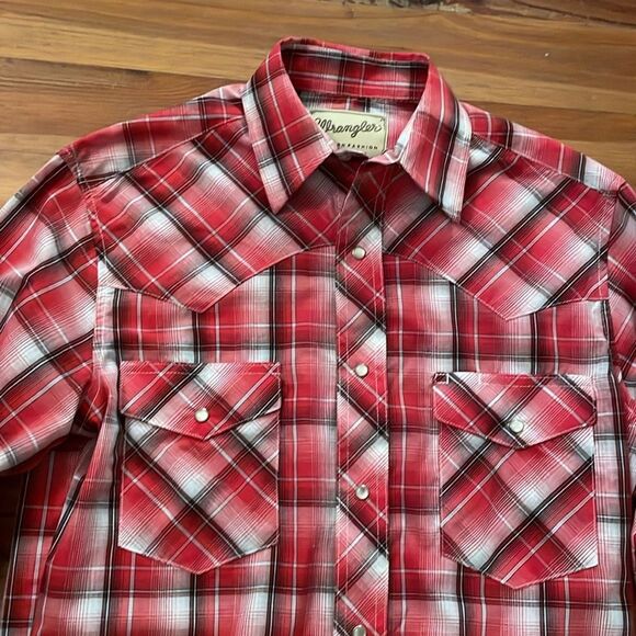 Wrangler Red Plaid Western Pearl Snap Shirt Mens Size Small Rodeo Casual - Picture 4 of 12